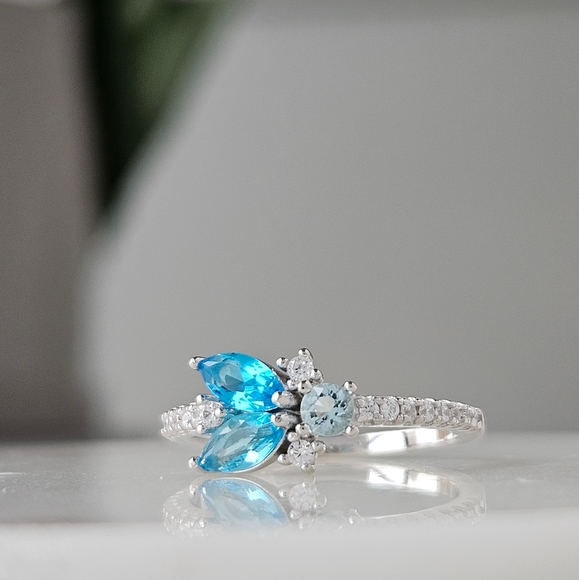 Blue Aquamarine Swarovski crystal ring, 925 Sterling Silver - Picture 6 of 7